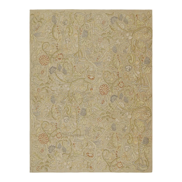 2010s Rug & Kilim’s English Tudor Style Flatweave in Beige With Floral Patterns For Sale