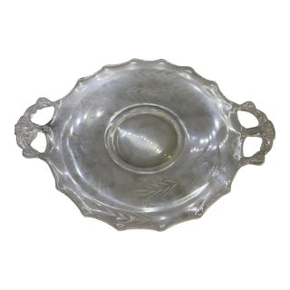 Vintage Etched Glass Handled Serving Plate. Scalloped Rim. 1930s For Sale