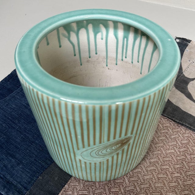 1970s Vintage Turquoise Glazed Ceramic Hibachi Planter, Japan, 1970s For Sale - Image 5 of 14