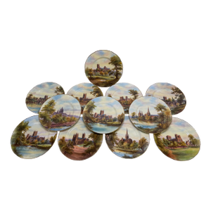 12 Royal Worcester Hand-Painted Porcelain "Cathedral" Cabinet Plates Circa 1941