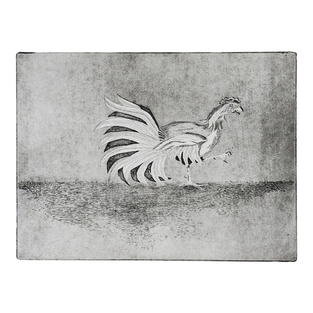 Vintage Modernist Fighting Rooster Etching For Sale