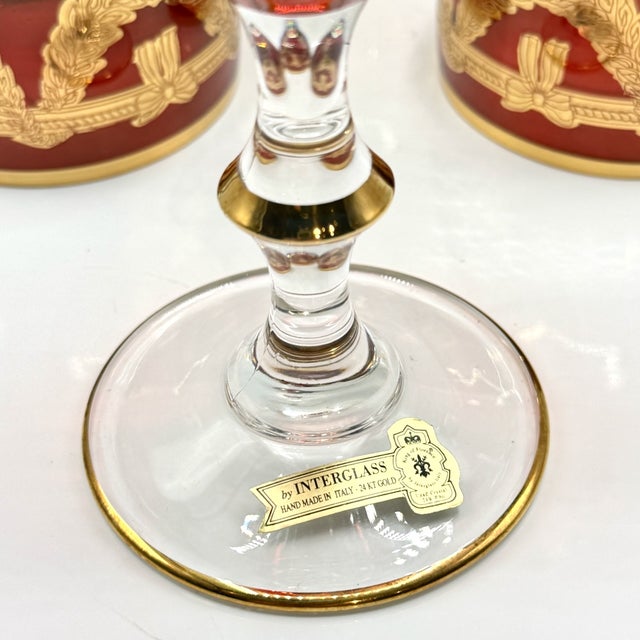 Gold Vintage Italian Ruby Red Crystal Wine Goblets with 24k Gold Neoclassical Garlands by Interglass, 1980s, Set of 6 For Sale - Image 8 of 18