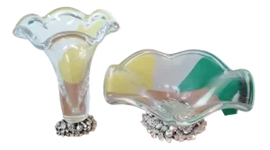 Murano Vase and Fruit Bowl with Silver Plated Resin Base, 1980s, Set of 2