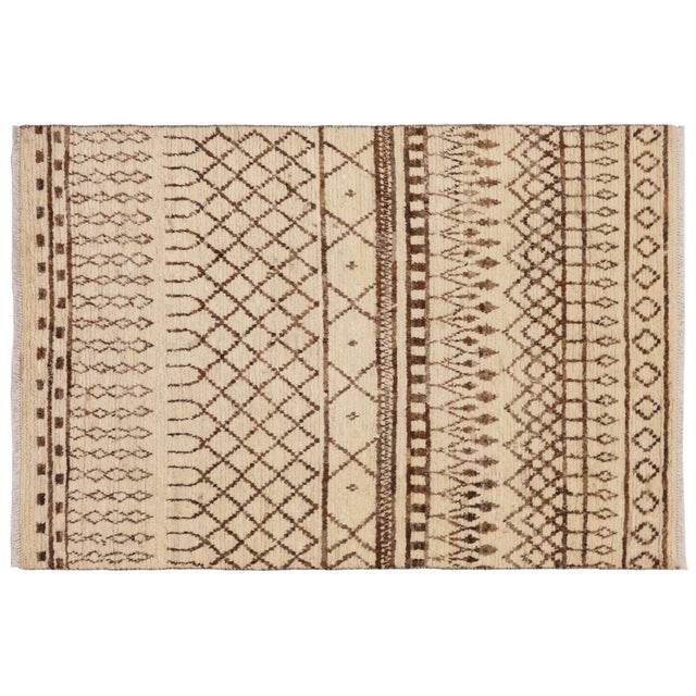 Moroccan Trellis Beige/Brown Wool Rug - 5'1'' X 8'1'' For Sale - Image 9 of 10