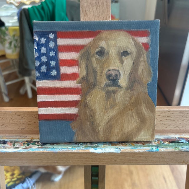 2020s Lab With American Flag an Original Oil Painting by Michelle Heimann . For Sale - Image 5 of 6