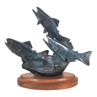 1989 Jacques and Mary Regat Bronze Salmon Sculpture For Sale