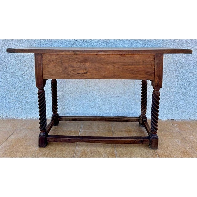 Spanish Castilian Console Table with Two Carved Drawers and Turned Legs, 1890s For Sale - Image 11 of 12