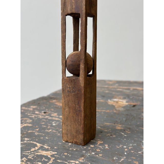 Brown Vintage Folk Art Carved Wood Double Ball-in-Cage Whimsy, Circa 1930s For Sale - Image 8 of 12