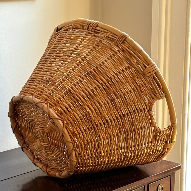 Tan Vintage Boho-Style Bamboo & Wicker Laundry / Storage Basket For Sale - Image 8 of 12