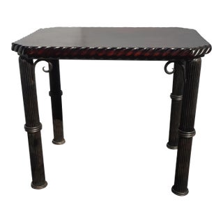 1990s Vintage Spanish Style Wrought Iron Tall Dining Table with Carved Wood Top For Sale