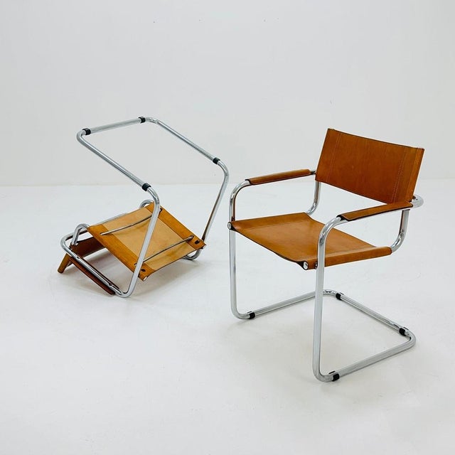 Mid-Century Bauhaus Cognac Armchair by Mart Stam and Marcel Brauer for Fasem, 1980s For Sale - Image 9 of 11