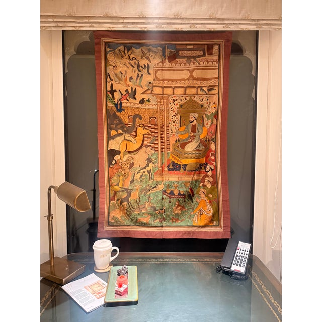 Vintage Indian Hand-Embroidered Mughal Court Scene Wall Tapestry, 1970s For Sale - Image 4 of 5