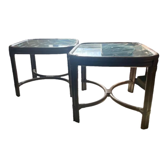 1940s Bent Bamboo Glass Top End Tables - a Pair For Sale