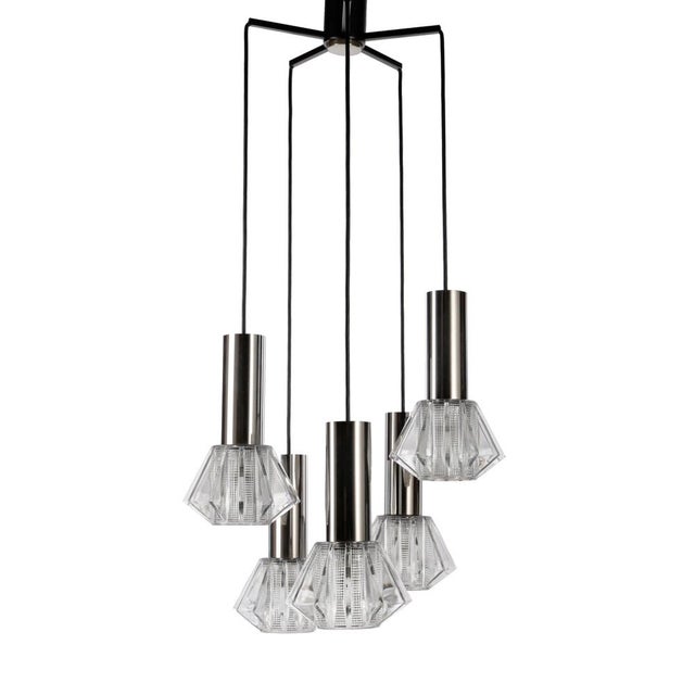 Silver Minimalist Cascade Lamp with Five Faceted Glass Shades and Chrome, 1970s For Sale - Image 8 of 8