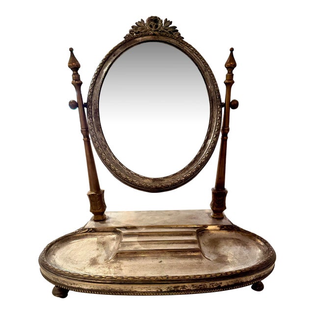 Antique French Victorian Silver and Brass Shaving Mirror For Sale
