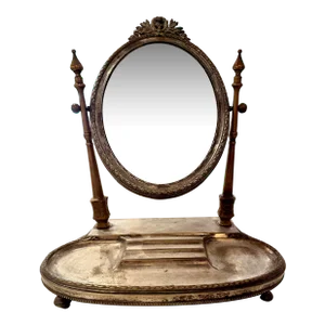 Antique French Victorian Silver and Brass Shaving Mirror