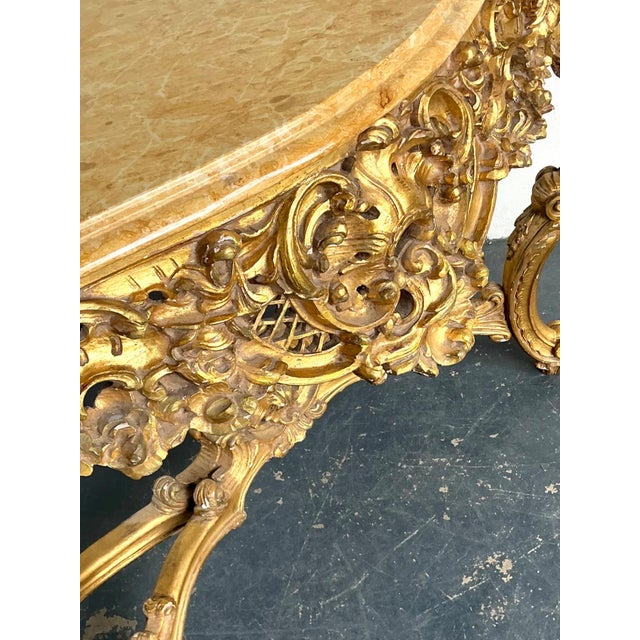 Antique Giltwood Rococo Style Console Marble Top Table For Sale - Image 4 of 18