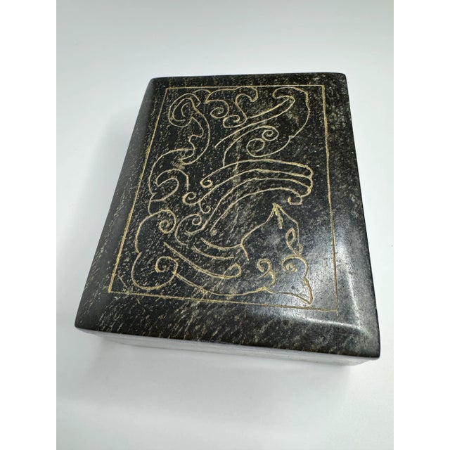 Abstract Etched Black Marble Lidded Decorative Box For Sale In Houston - Image 6 of 12