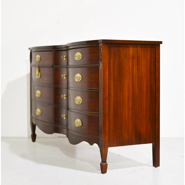 Mid 20th Century Mid Century Federal Style Mahogany Serpentine Triple Dresser by Dixie For Sale - Image 5 of 12