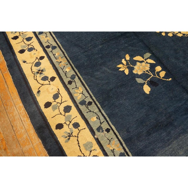 Classic Ivory Blue Color Antique Floral Medallion Pattern Chinese Peking Rug For Sale - Image 9 of 9