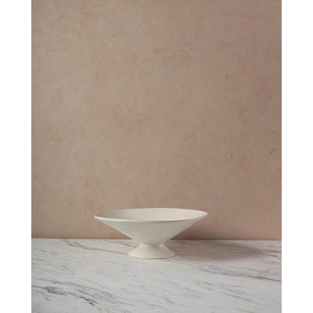 Lostine Large Handcrafted Ceramic Pedestal Bowl by NPage Studio X Lostine in Salt White For Sale - Image 4 of 9