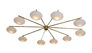 Angelo Lelii Inspired Ten Opaline Shade Brass Italian Chandelier
