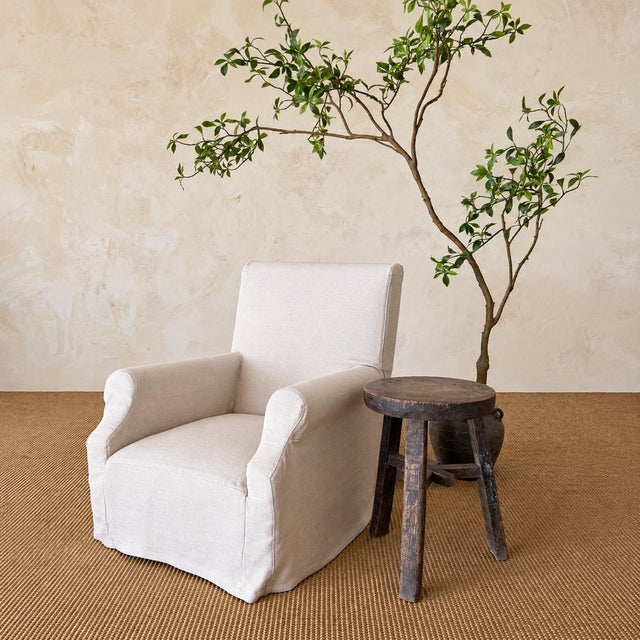 Regent Chair Slip Covered in Belgian Linen- Greige For Sale - Image 11 of 11