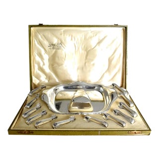 Early 1900s Belgian Silver Asparagus Serving and Eating Set With Platter, Server and 12 Tongs- 15 Pi For Sale