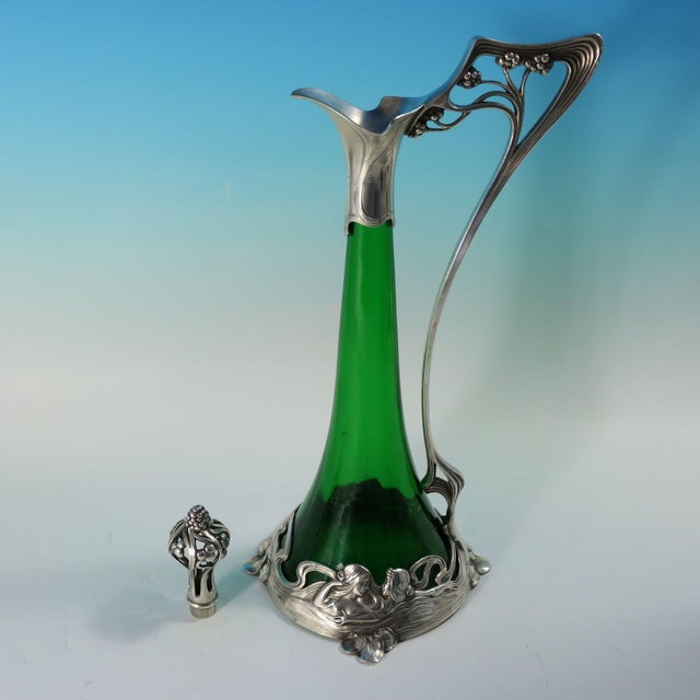 1910s Art Nouveau WMF Claret Jug and Stopper With Green Glass Liner For Sale - Image 14 of 15