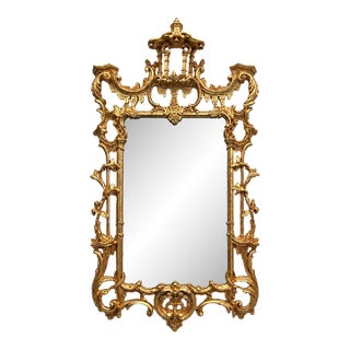 Circa 1920–1940 Chinoiserie Carved Wood Gilt Mirror For Sale