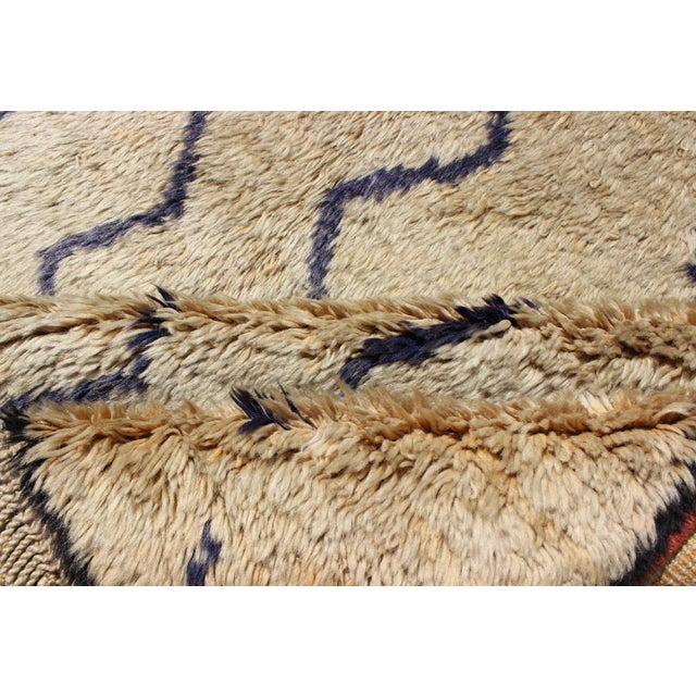 Mid 20th Century Mid 20th Century Vintage Tulu Rug With Modern Design in Off Taupe Color and Dark Blue Lines For Sale - Image 10 of 12