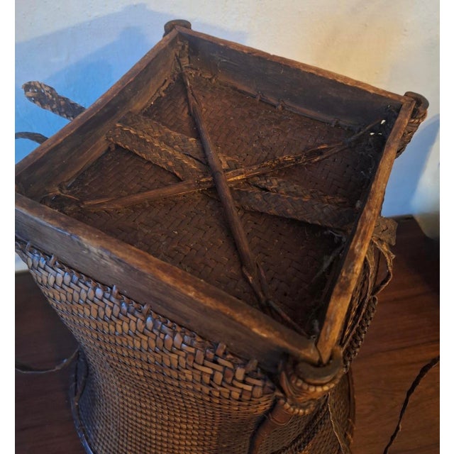Antique Khmu Tribal Hand-Woven Carrying Basket, Laos For Sale - Image 12 of 13
