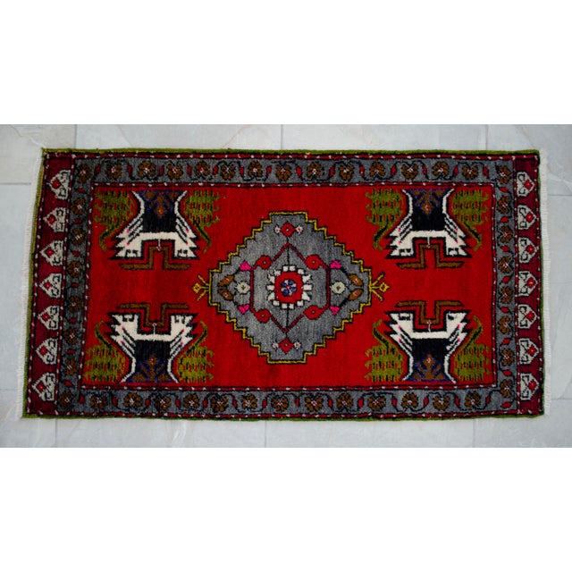 1970s Hand Knotted Turkish Small Rug Decorative Mat for Bathroom - Kitchen and Entryway - 20'' X 39'' For Sale - Image 12 of 14