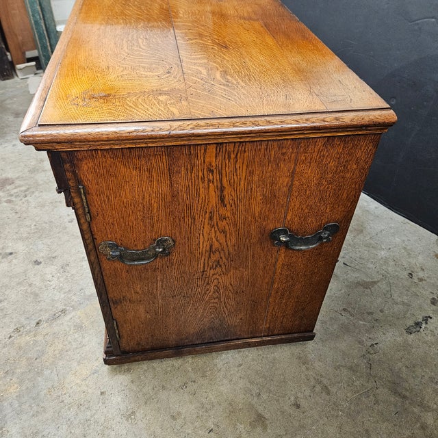 Late 19th Century Victorian Oak Raised Paneled Door Cabinet W/3 Drawers For Sale - Image 12 of 16