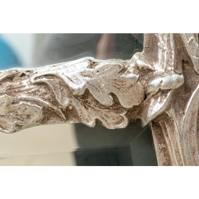 Mid 20th Century Mid 20th Century Louis XVI Style Round Gilt Wood and Gesso Mirror With Silver Leaf Finish For Sale - Image 5 of 5
