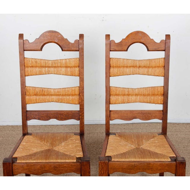 Brown Vintage Straw-Seated Chairs in Oak, 1940, Set of 6 For Sale - Image 8 of 10