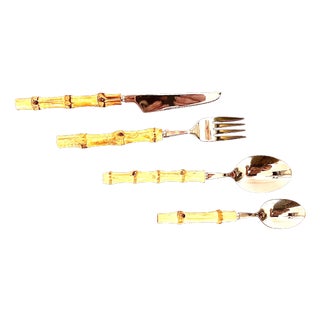 Vintage Bamboo and Stainless Steel Cutlery Pieces, France, 1960s, Set of 24 For Sale