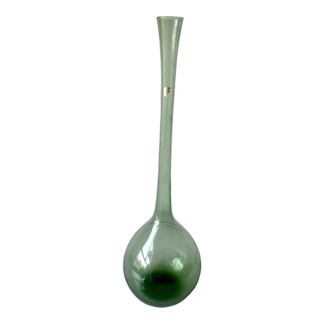 1950s Tall Arthur Percy for Gullaskruf Sweden Smokey Green Glass Vase For Sale