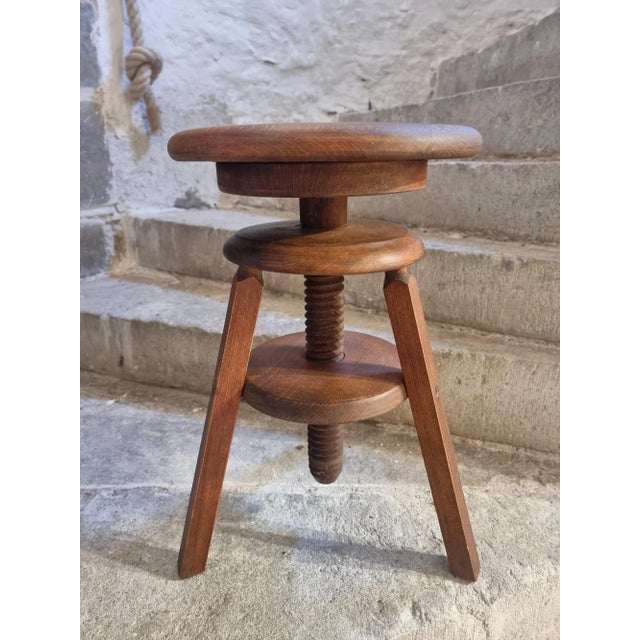 Vintage French Adjustable Stool in Beechwood, 1950s For Sale - Image 10 of 13