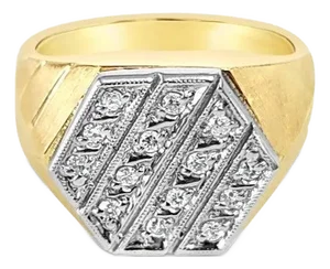 Mens Pave Cluster Ring .20cttw 14k Two-Toned Gold, Size 11
