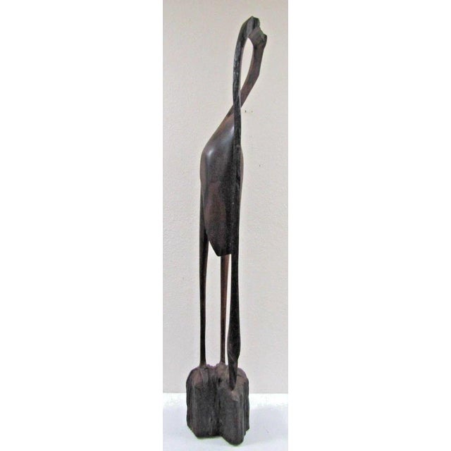 African Early 20th Century African Tall Slender Wooden Crane Sculpture Attributed to Bunmi Babatunde For Sale - Image 3 of 8