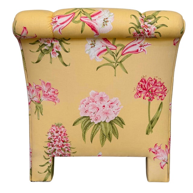 Pair of Palm Beach Regency Yellow Floral Slipper Chairs With Throw Pillows For Sale - Image 18 of 18