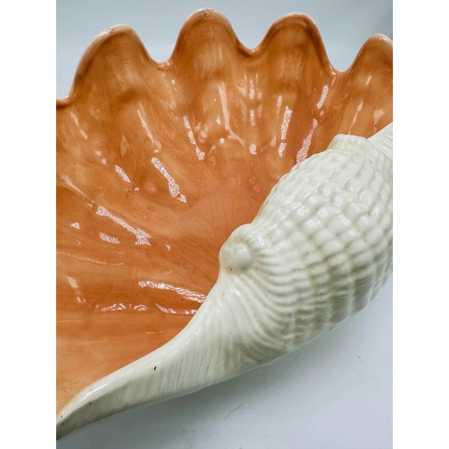 Large Vintage Coastal Ceramic Clam Shell | Chairish