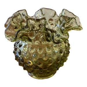 Fenton Green Hobnail Rose Ruffled Vase