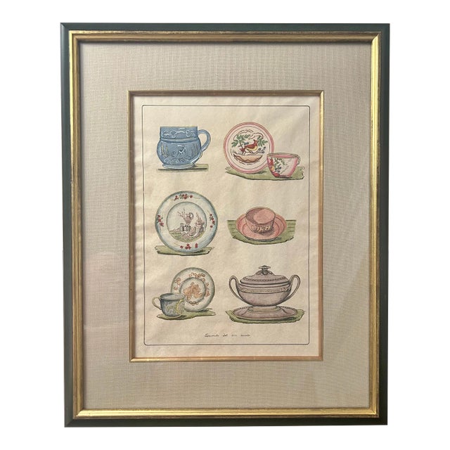 1990s Vintage Italian China Patterns Print – Hand-Colored With Gold Accents For Sale