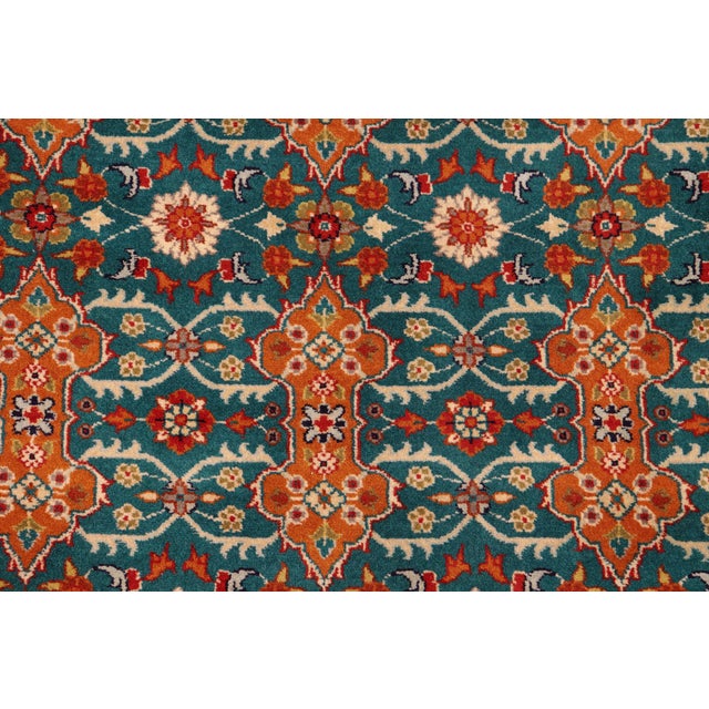 Shabby Chic 1990's Pak-Persian Teal/Orange Wool Rug - 6'3'' X 9'3'' For Sale - Image 4 of 9