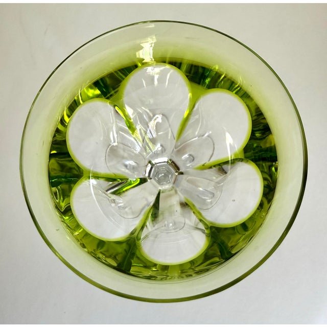 1930s Moser Lady Hamilton Green Overlay Crystal Wine Glasses, Set of 7 For Sale - Image 9 of 10