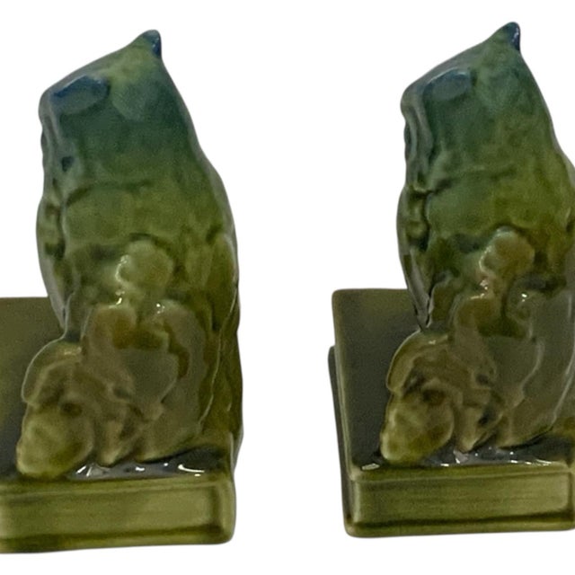 Antique Rookwood Pottery #2655 Owl Bookends Blue-Green High Glaze Made in Usa 1927 For Sale - Image 9 of 10