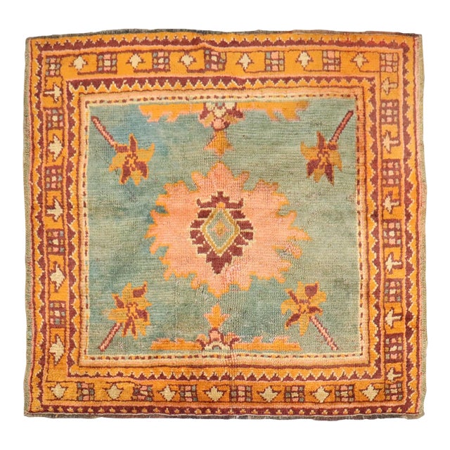Square Antique Oushak Rug - 3'8" x 4'2" For Sale