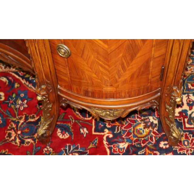 1920's French Style Marble Top Inlaid Walnut Vanity With Later Companion Mirror For Sale - Image 13 of 15